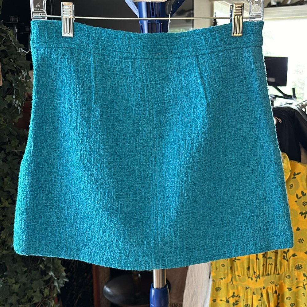 Zara turquoise tweed mini skirt with chain detailing size xs NWT - Picture 3 of 5